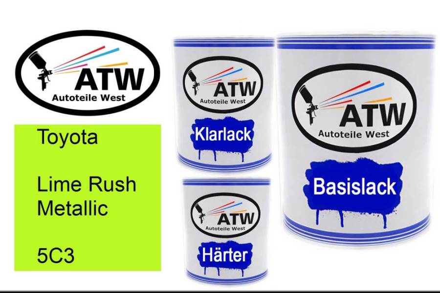 Toyota, Lime Rush Metallic, 5C3: 1L Lackdose + 1L Klarlack + 500ml Härter - Set, von ATW Autoteile West.